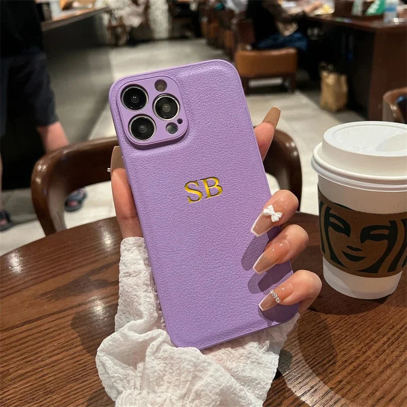 Funda Personalizada para iPhone 17 Pro Max 16 15 14 Plus 13 12 11 17Air, de Cuero PU de Lujo, con Iniciales y Nombre Personalizados, para Regalo