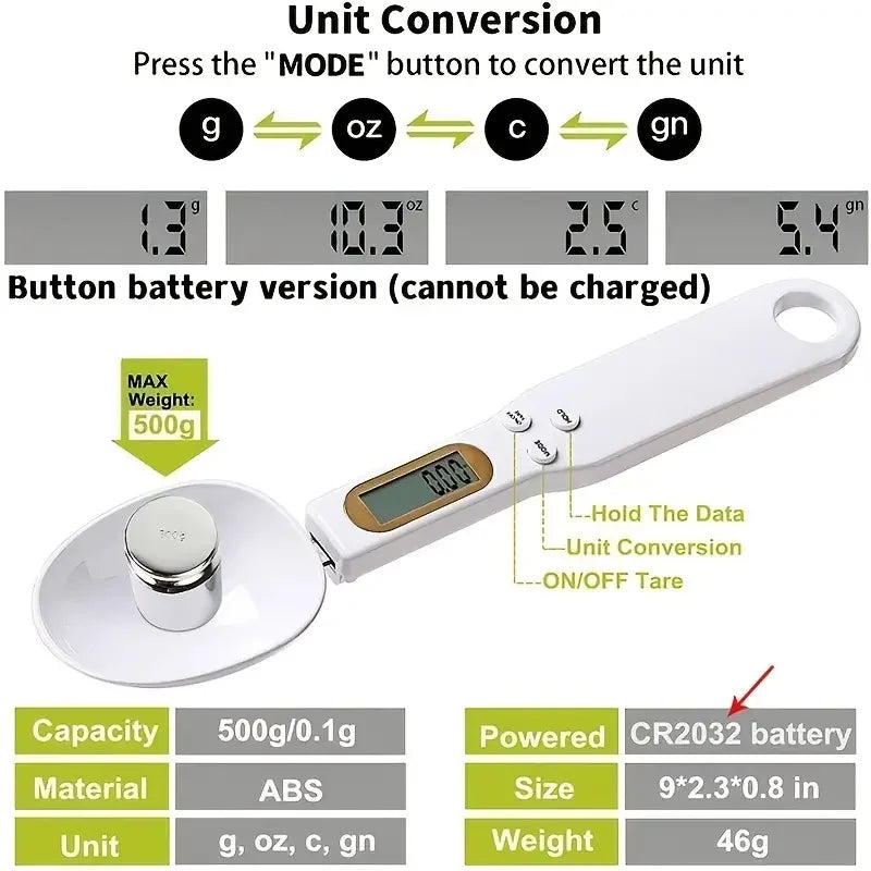 Mini báscula de cuchara báscula Digital de cocina báscula electrónica LCD para alimentos 0,1-500g cocina harina leche café en polvo cuchara medidora de peso
