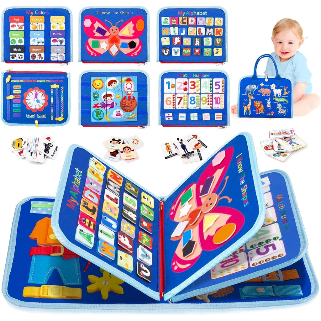 Juguetes Montessori, tablero ocupado, tablero de desarrollo de actividades sensoriales para niños pequeños para habilidades motoras, juguetes educativos de actividades de viaje