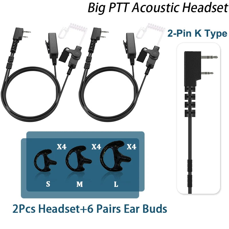 Auricular de seguridad con tubo de aire acústico oculto tipo K de 2 pines, auricular con micrófono para Walkie Talkies, auricular para Radios Kenwood Baofeng