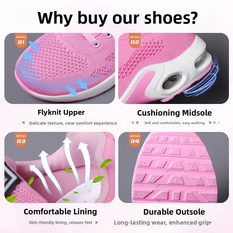 Zapatos deportivos transpirables con amortiguación de aire para mujer, zapatillas informales con cordones cruzados y tacón plano con punta redonda de estilo coreano