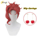 En Stock Anime Noriaki Kakyoin sintético Unisex pelo corto rojo rizado Cosplay Anime peluca pelo resistente al calor pelucas de fiesta + gorro de peluca