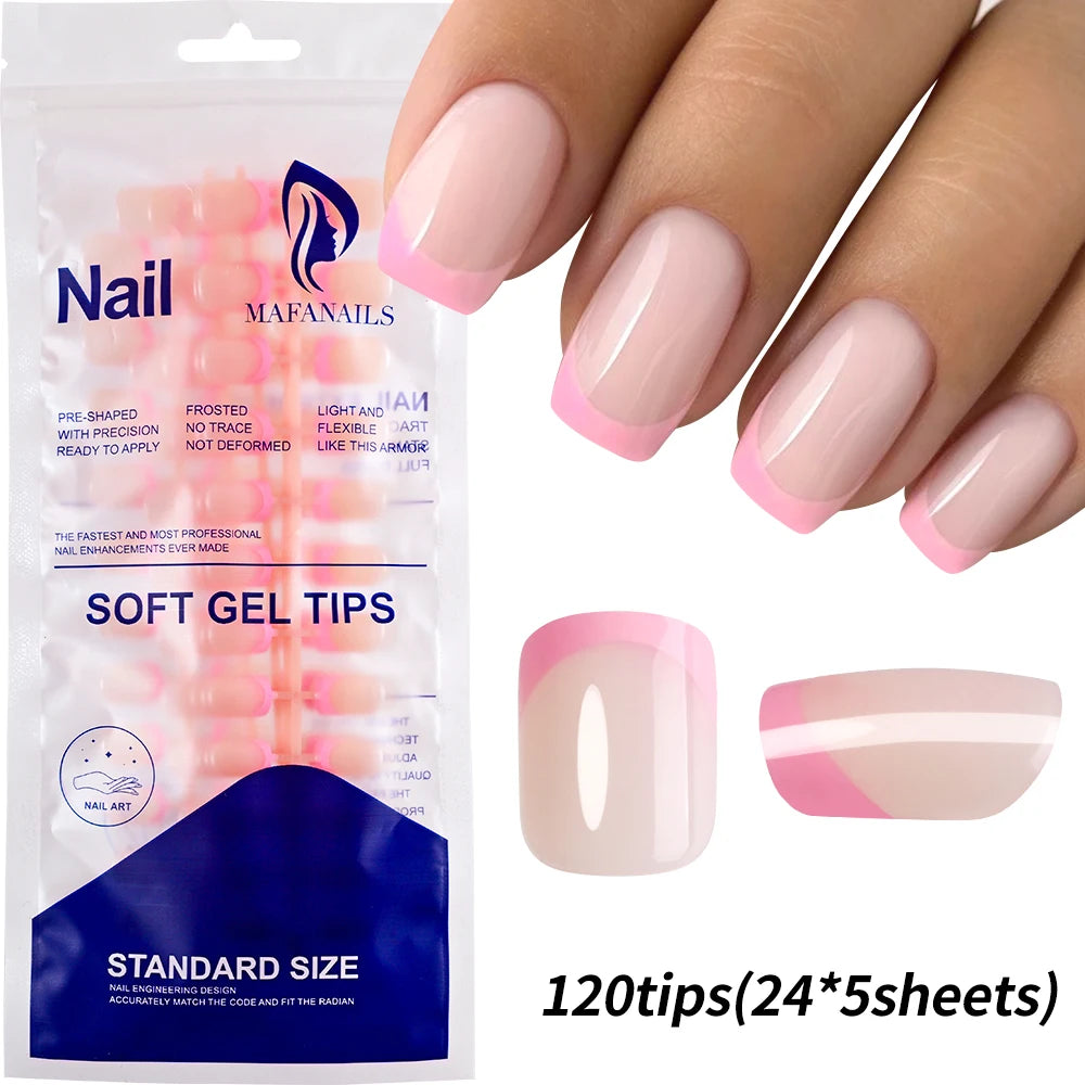 120 Uñas Acrílicas Francesas Cuadradas Medianas y Largas, Uñas Postizas Francesas de Cobertura Completa para Mujer, Uñas Postizas de Diferentes Tamaños