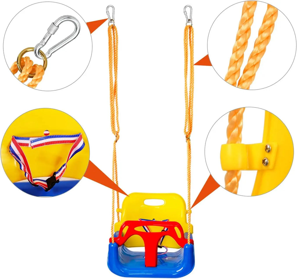 Asiento de columpio para bebé 3 en 1, columpio para niños pequeños, antideslizante y desmontable seguro para bebés y adolescentes, asiento de columpio para patio de juegos exterior