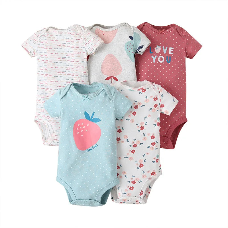 5 unids/lote de monos para bebé, ropa de verano, moda de algodón con estampado Floral, ropa para bebé recién nacido, niña y niño, mono bonito, trajes infantiles
