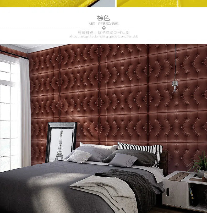 Pegatinas de pared 3D, papel tapiz autoadhesivo grueso Tatami, alfombrilla de pared anticolisión, cojín de espuma suave para dormitorio de niños y sala de estar