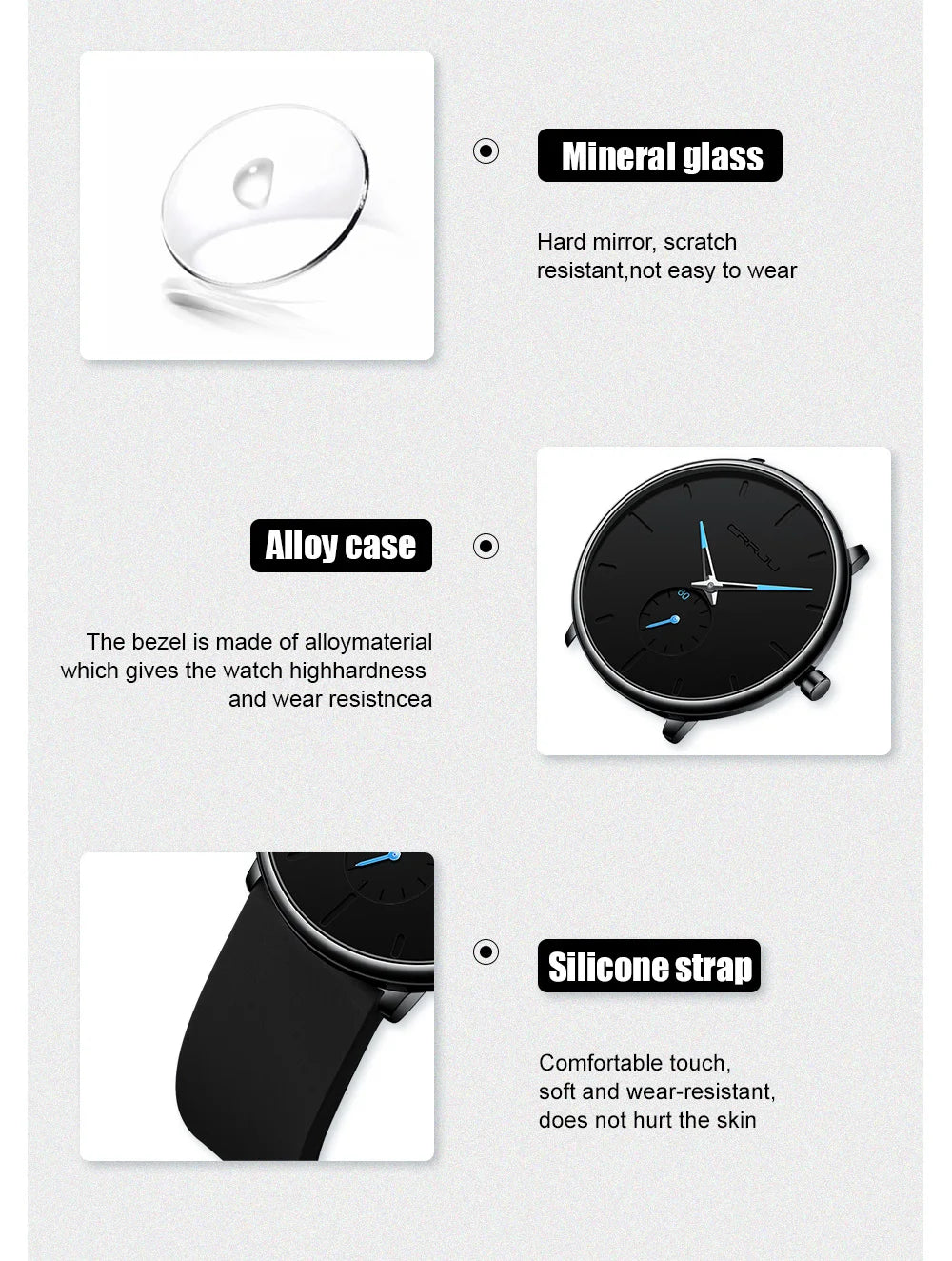 CRRJU-Conjunto de relojes de silicona informales para hombre y mujer, relojes de pulsera de cuarzo con esfera Simple, reloj de vestir para mujer