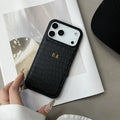 Funda de piel sintética con patrón de cocodrilo clásico con nombre personalizado de lujo para iPhone 17 16 15 14 13 12 11 Pro Max 17 estampado de lámina caliente de aire