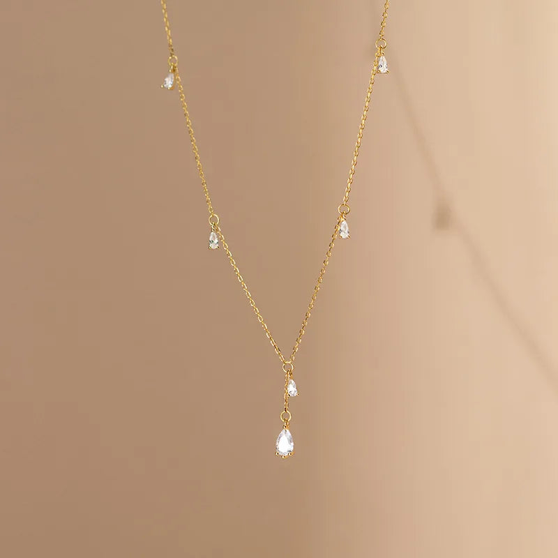 Nuevo collar de gota de plata de ley 925 con colgante de circón brillante, cadena de clavícula con borla, joyería de boda, regalo de dama de honor