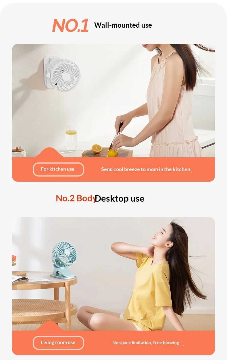 Ventilador Portátil Recargable con Clip HOMEFISH 720 °   Ventilador Colgante Giratorio con Luz Nocturna, Enfriador de Aire para Acampar al Aire Libre