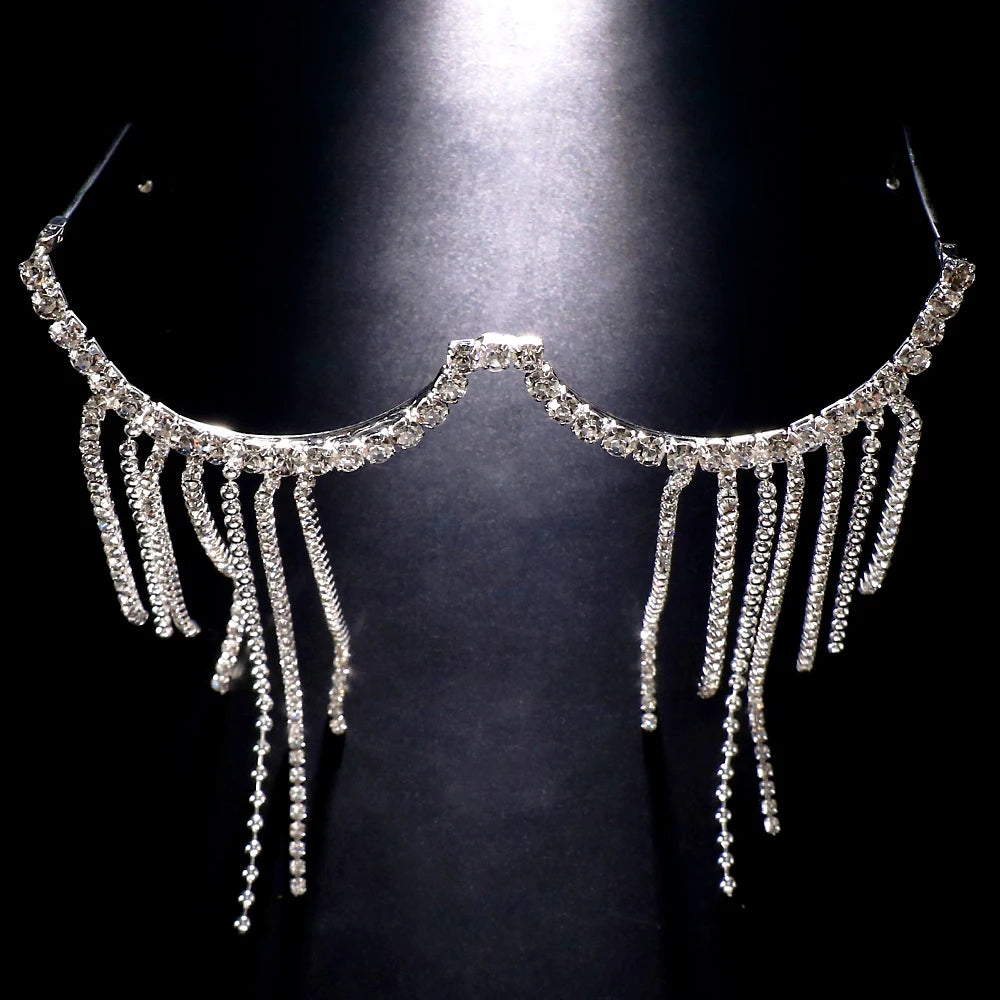 Montura de gafas con diamantes de imitación geométricos Rave para mujer, decoración facial, diseñador de lujo, marcos de joyería facial de cristal, sin lentes, 2023