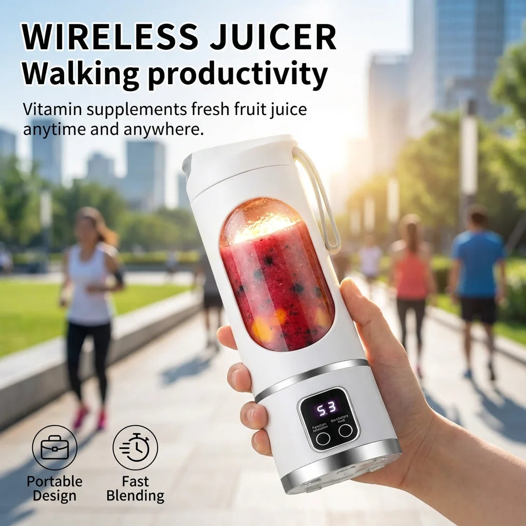 Mini Licuadora Eléctrica 2025 con Motor Potente, 450ML de Gran Capacidad, Pantalla Digital, Hielo Picado, Vaso para Jugos Recargable para el Hogar