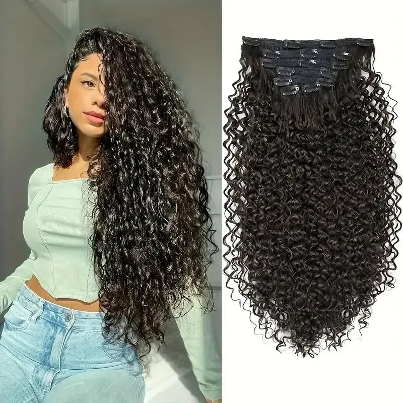 Extensiones de cabello con Clip rizado largo sintético para mujer, postizos rizados con Clip, piezas falsas de cabeza completa, pelo negro y marrón