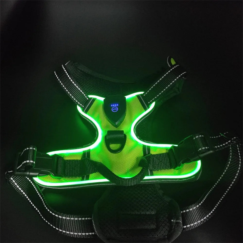 Arnés para perro con luz LED duradera, correa para el pecho luminosa recargable ajustable para mascotas, chaleco brillante suave intermitente para perros, gatos y mascotas