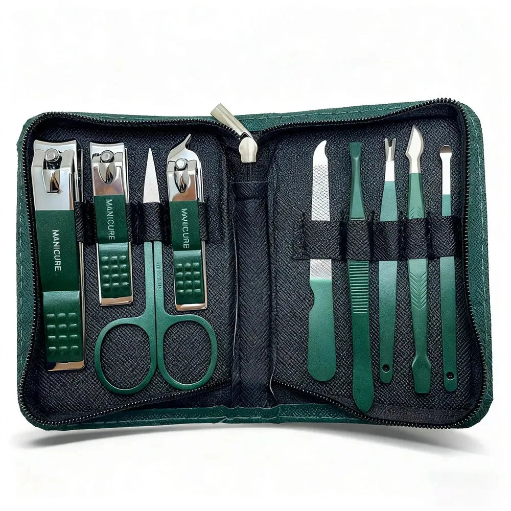 Kit de 9 Piezas para el Cuidado de las Uñas, Portátil, con Cortaúñas, Corta Cutículas, Tijeras para Uñas de los Pies, Lima para Uñas, Pinzas, Ideal para Viajes y el Hogar