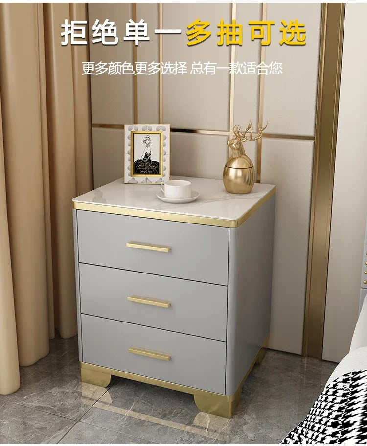 Mesita de Noche con Cajones, Mesa Auxiliar para Cama, Gabinete Blanco, Mesitas de Noche con Almacenamiento, Mueble Criado Mudo