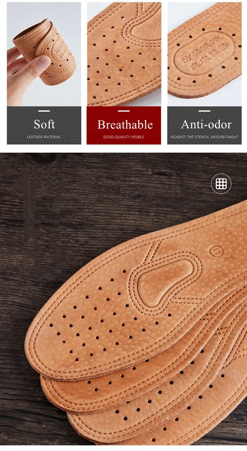 1 par de plantillas de piel de vaca para zapatos de hombre, desodorante cómodo, plantilla de cuero informal, pies, suela de zapato plana de cuero genuino de calidad