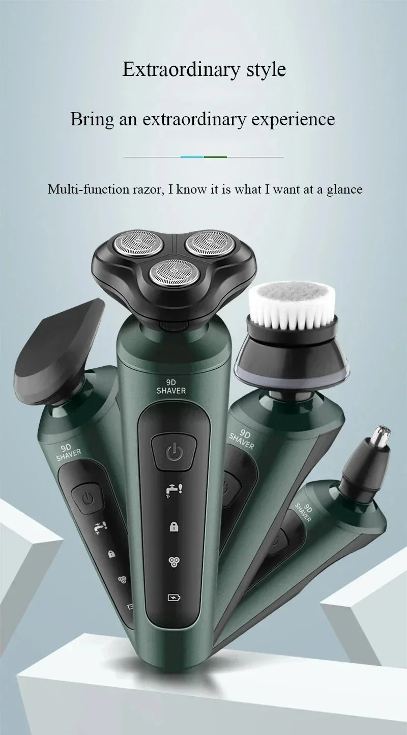 Afeitadoras eléctricas para hombres, resistente al agua, uso en seco y húmedo, recortador eléctrico, afeitadoras rotativas con batería recargable, máquina de afeitar