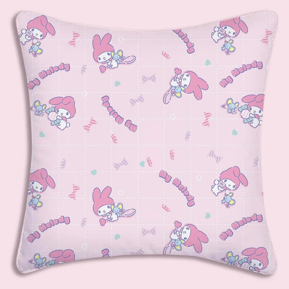 Sanrios-fundas de almohada rosa My Melody, sofá decorativo de dibujos animados para el hogar, estampado de doble cara, cojín bonito de felpa corto, nueva funda