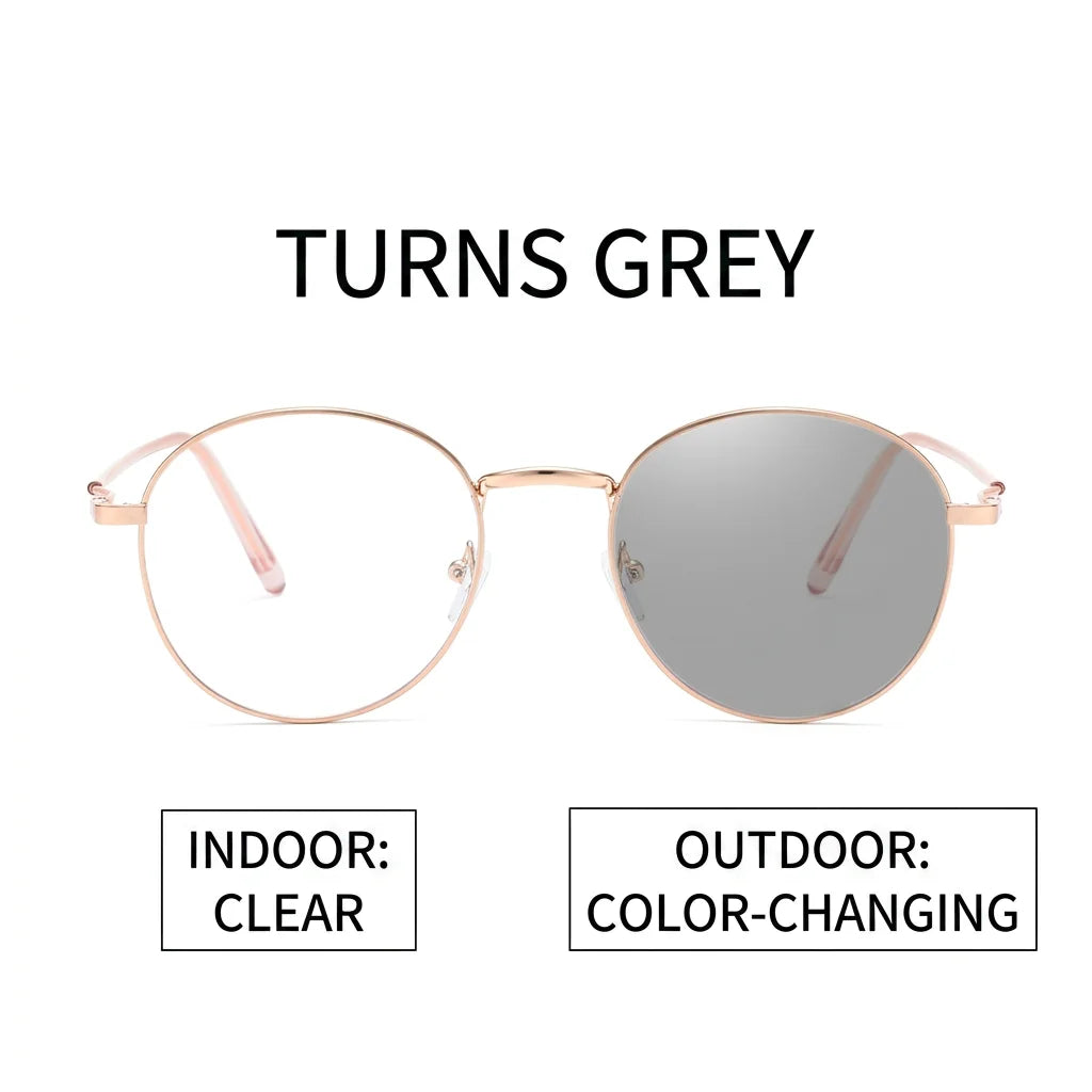 Gafas Fotocromáticas con Bloqueo de Luz Azul para Mujer y Hombre, Gafas de Computadora Redondas Retro, Gafas Antideslumbrantes Camaleón, Montura Óptica