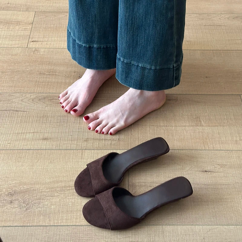 Sandalias de Verano para Mujer, Punta Abierta, Gamuza, Elegantes, Color Sólido, Tacón de Cuña, Zapatos de Vestir, Cómodas, para Playa y Exteriores