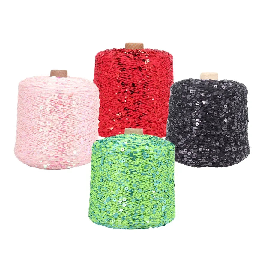 Cooamuu-Hilo de lentejuelas de algodón de lujo, hilo para tejer a mano, 500G/bobina, 3MM + 6MM, accesorios de lentejuelas