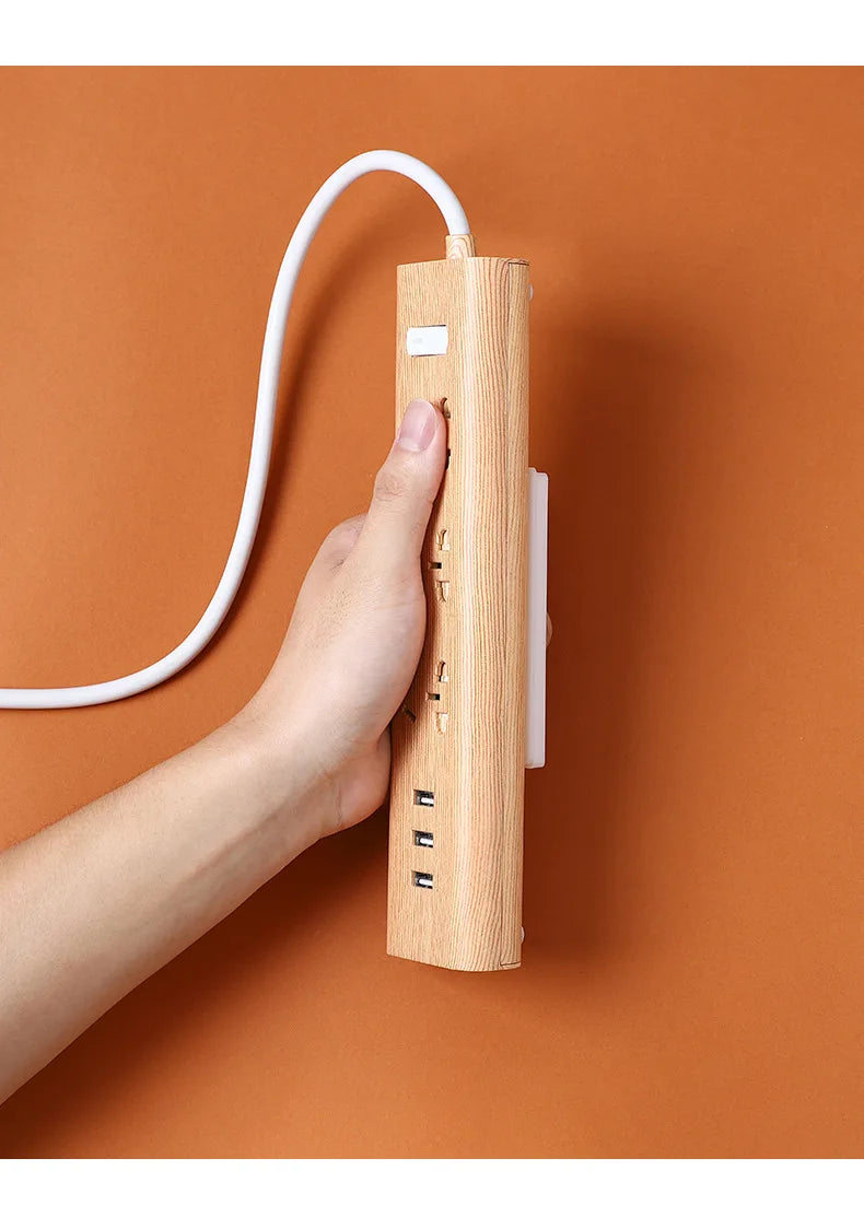 Soporte montado en la pared, fijador de enchufe sin perforaciones, fijador de enchufe autoadhesivo, soporte para regleta de alimentación, estante organizador de cables