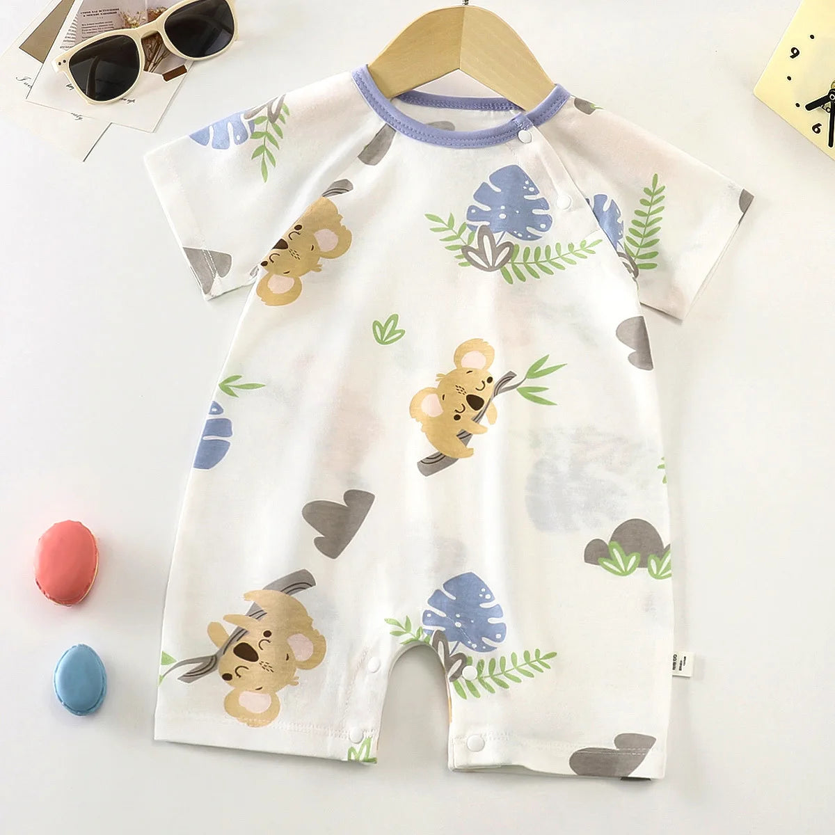 Monos de dibujos animados para bebé, mono de algodón transpirable de verano de manga corta para recién nacidos, niños y niñas, ropa para gatear