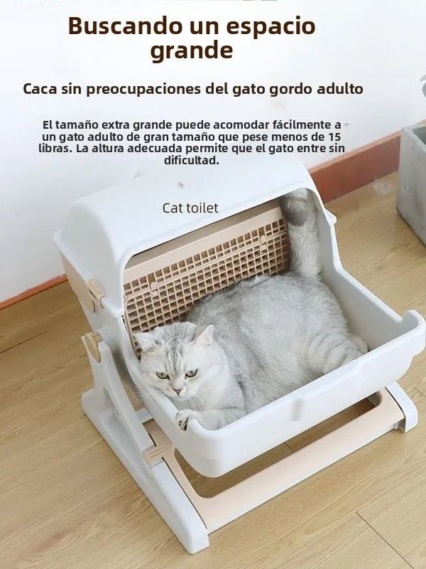 Caja de arena extra grande para gatos, semicerrada, sin arena, con limpieza automática, diseño portátil para gatos grandes, a...