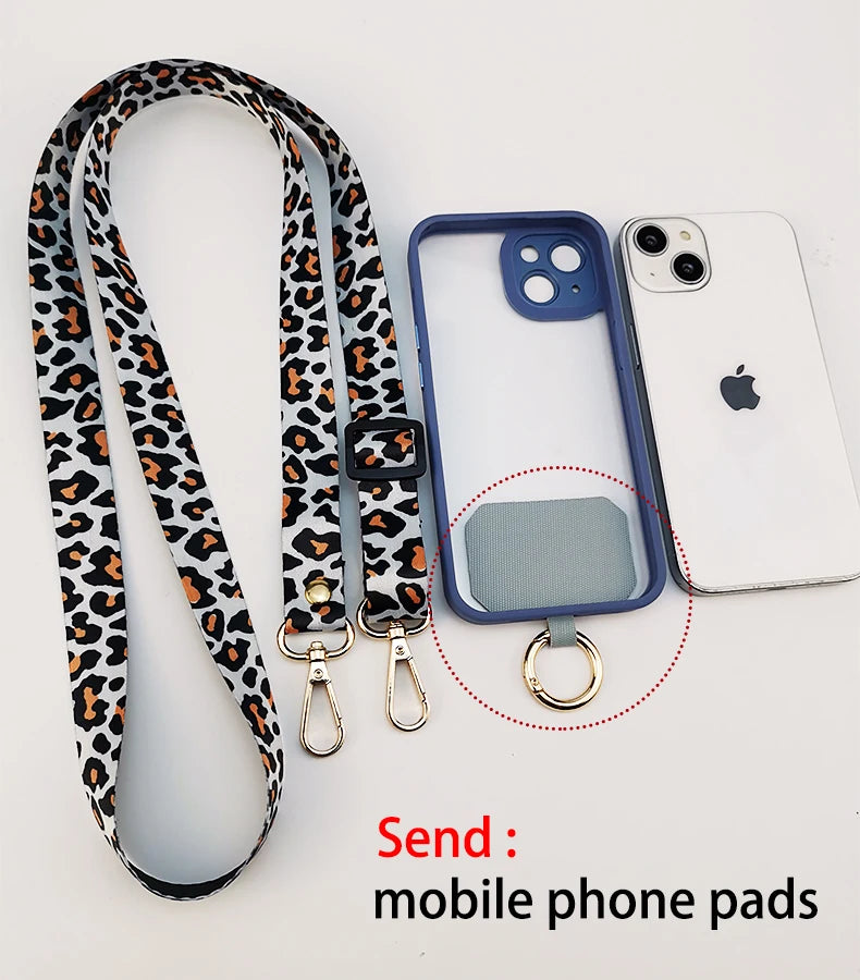 Cordón cruzado para teléfono móvil, correa para el cuello, cordón para teléfono móvil con estampado de leopardo, cadena con junta Universal para todas las fundas de teléfono