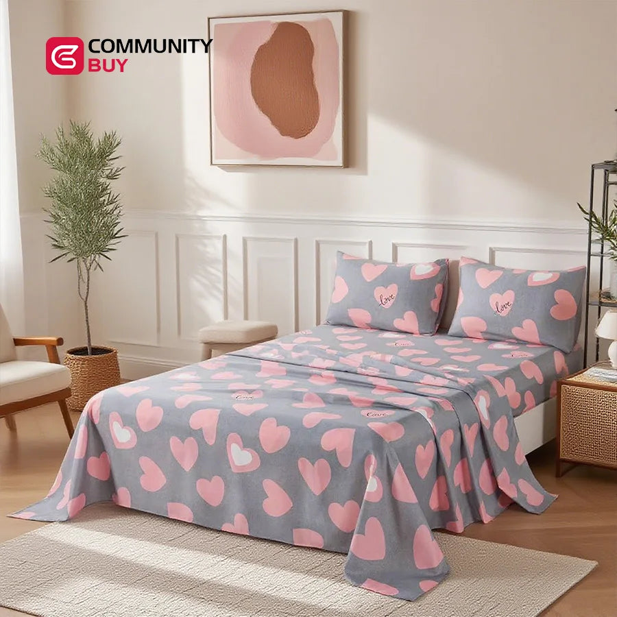 Set de ropa de cama lavable con estampado de corazones, 3/4 piezas: hoja, funda de edredón, fundas de almohada. Para camas individual, doble, extragrandes. Suave y cómodo.