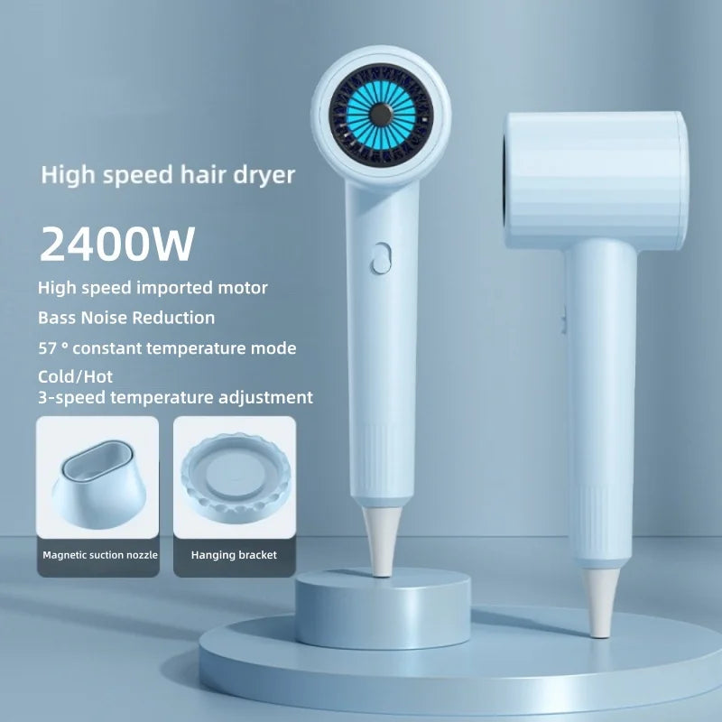 Secador de Pelo Profesional de 2400W con Aire Frío y Caliente, Temperatura Constante, Luz Azul, Iones Negativos y Silencioso