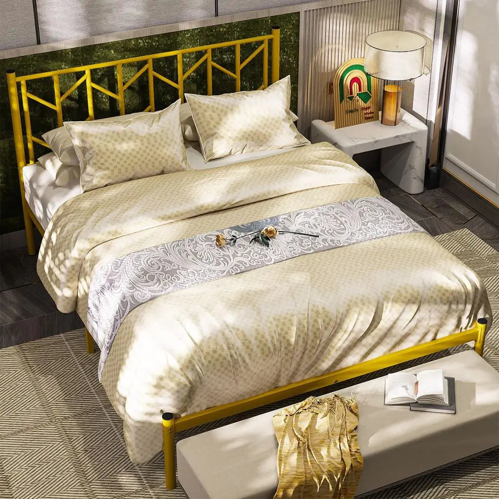 Base de Cama Matrimonial, Base de Cama Matrimonial con Metal, Cama Matrimonial con Cabecero de Metal, Bases de Cama con Soporte de Láminas