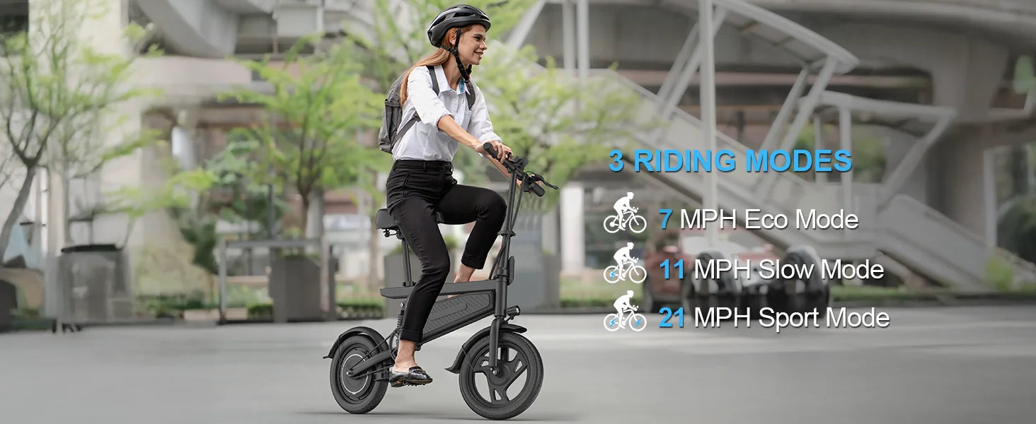 Bicicleta eléctrica plegable de 14 pulgadas, Motor sin escobillas de 350W, batería de 48V y 9Ah, velocidad máxima de 22MPH, 28 millas de largo alcance para adultos