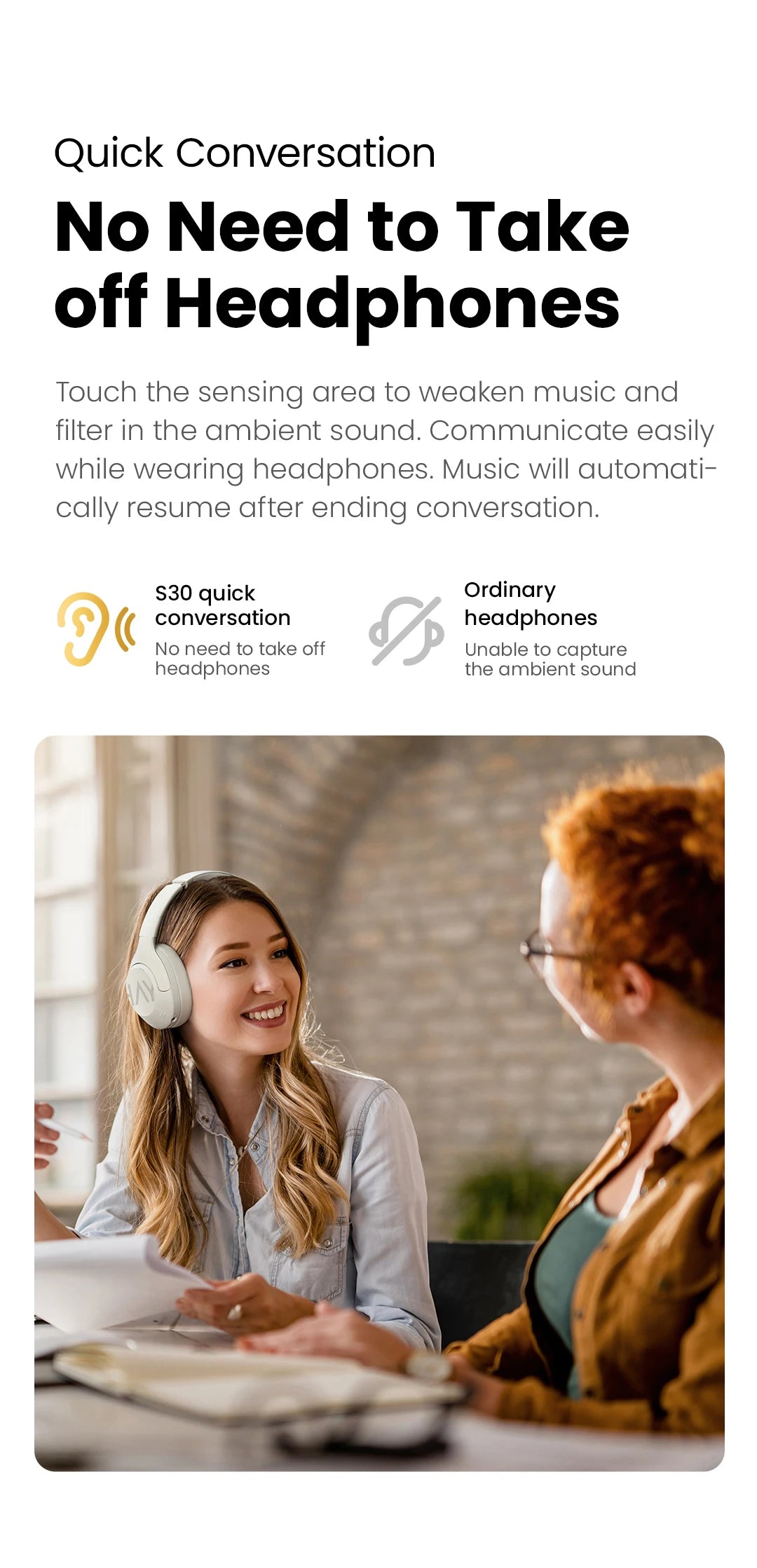 HAYLOU S30 Auriculares Inalámbricos Bluetooth 5.4 43dB Auriculares Adaptativos con Cancelación de Ruido 40mm Driver 80H Playtime