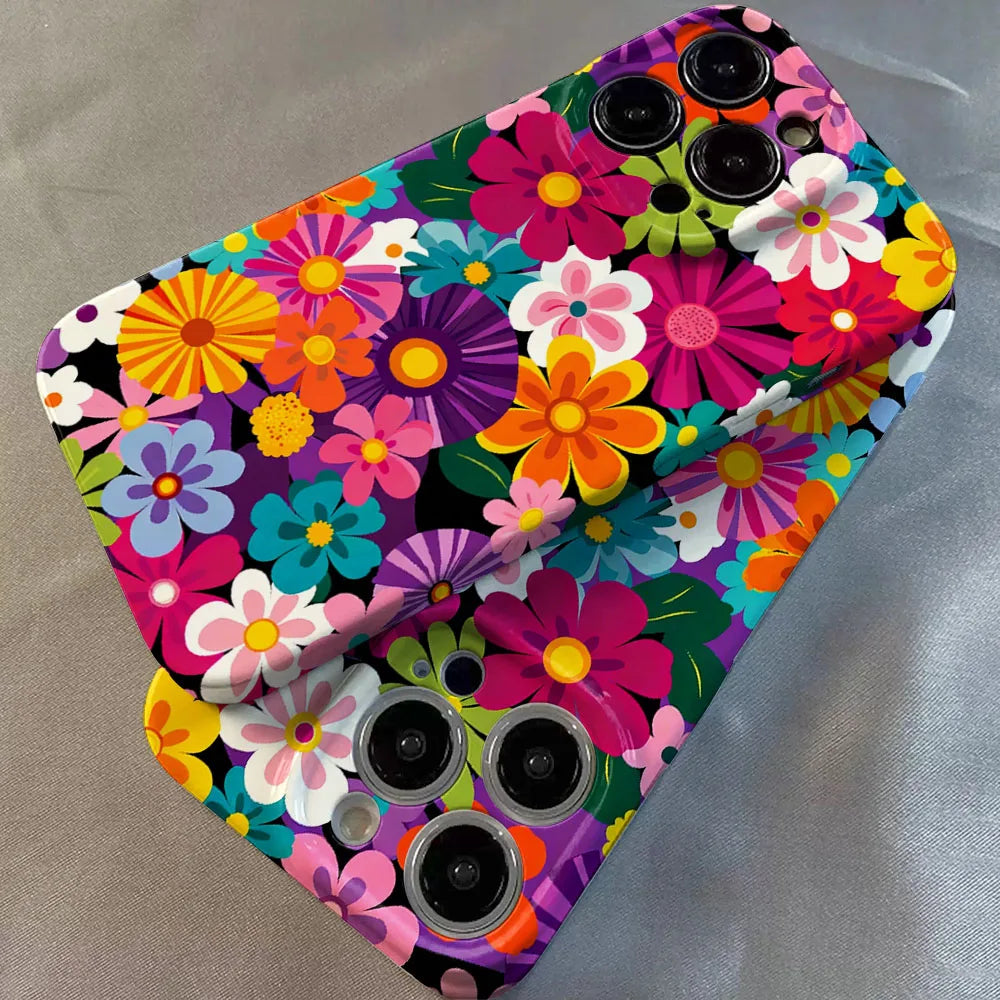 Funda para Teléfono iPhone 17 16 15 14 13 12 11 Pro Max Air 16e 7 8 Plus XS Max X XR, Carcasa Rígida de PC con Diseño Floral Retro Colorido