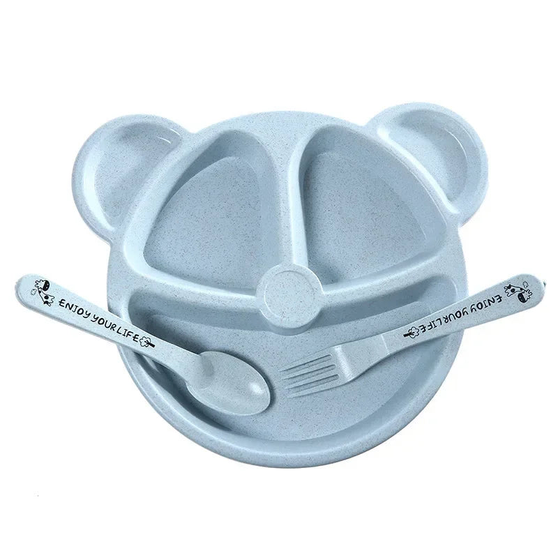 3 unids/set vajilla de alimentación de comida para bebé tazón de oso de dibujos animados + cuchara + tenedor vajilla para comer platos para niños plato de comedor para niños