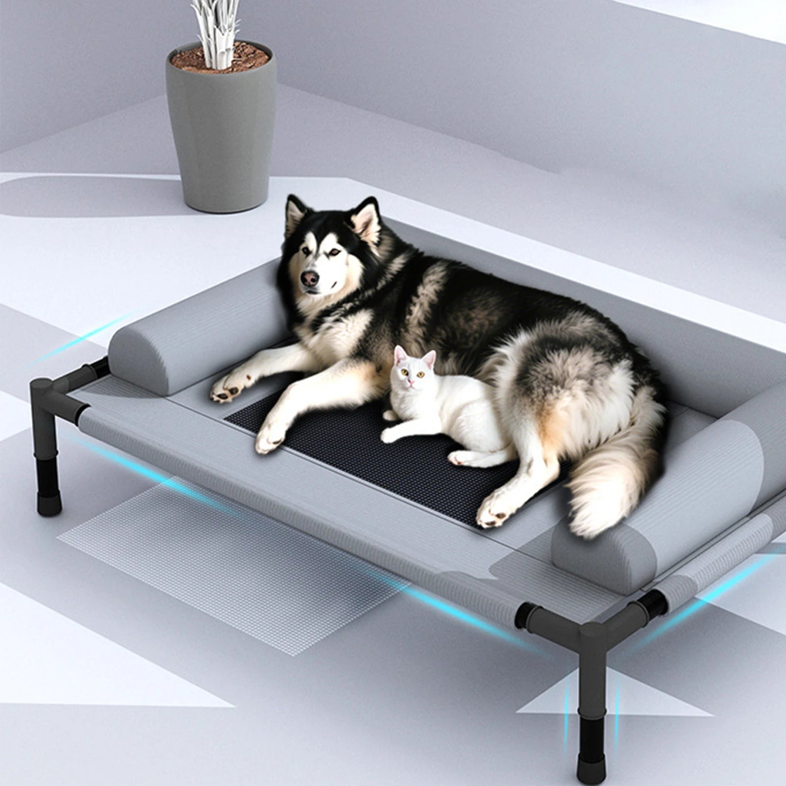 Muebles para mascotas, cama elevada de malla, transpirable con almohada, cama elevada para perros y gatos, extraíble, exterior, Camping, tren para tomar el sol, hogar, césped