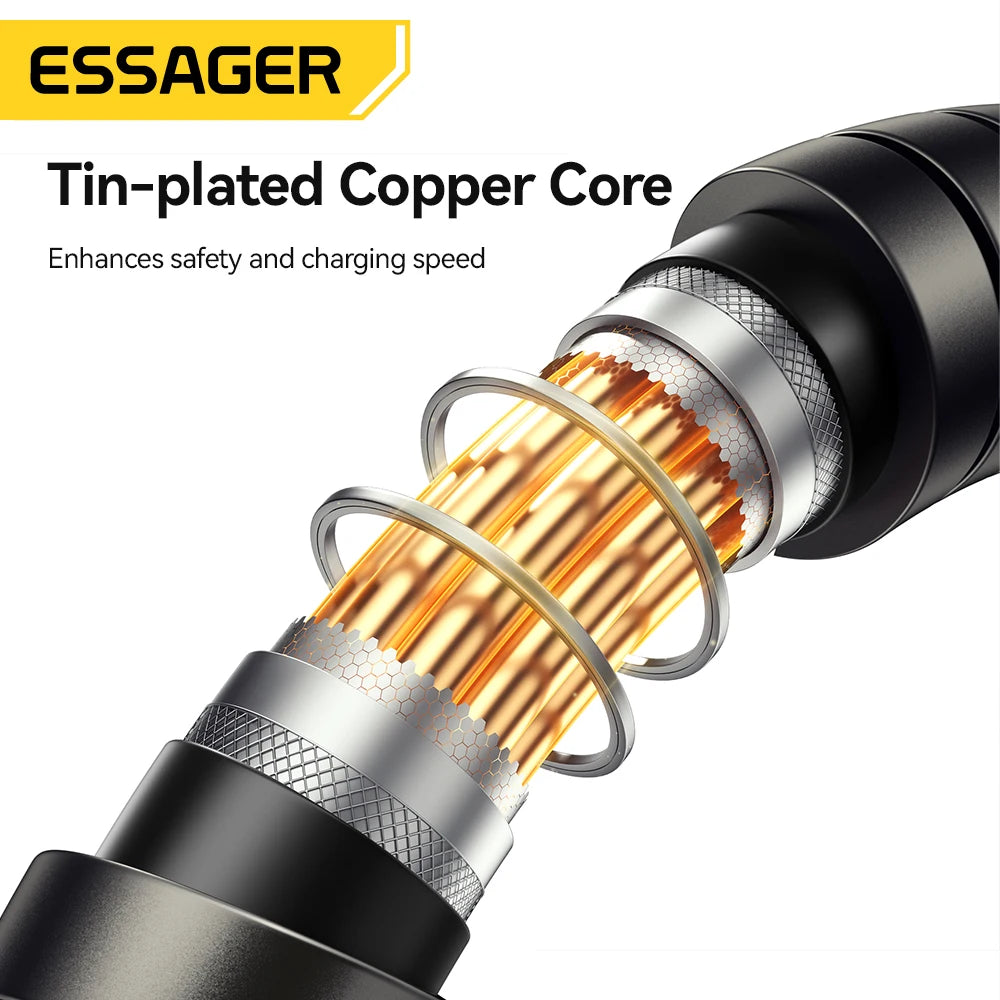 Essager-Cable tipo C de carga súper rápida de 240W, Cable de datos de acero inoxidable de carga rápida de 100W 5A para Macbook iPad iPone 16 15 Pro Max