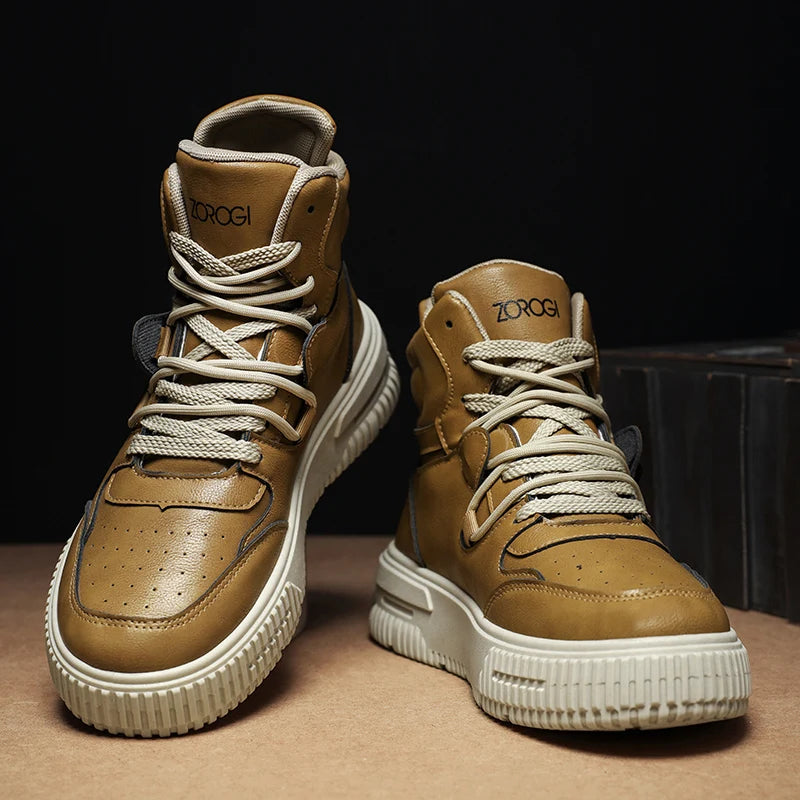 Botines de Cuero de moda, zapatillas de Skate para hombre, cómodas, antideslizantes, suela resistente al desgaste, botas de invierno, zapatos informales de calle Preppy