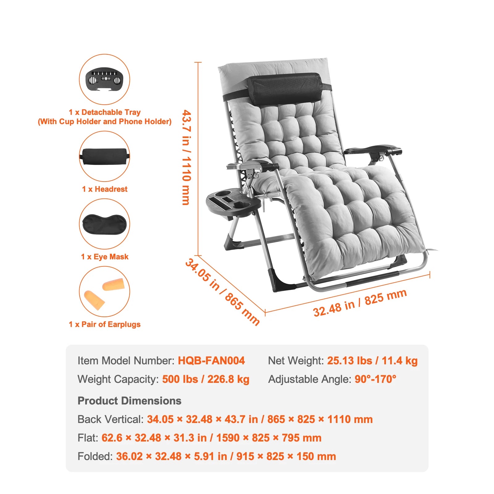 SucceBuy Silla de gravedad cero, sillón reclinable de gravedad cero, silla antigravedad ajustable con cojín, reposapiés y portavasos