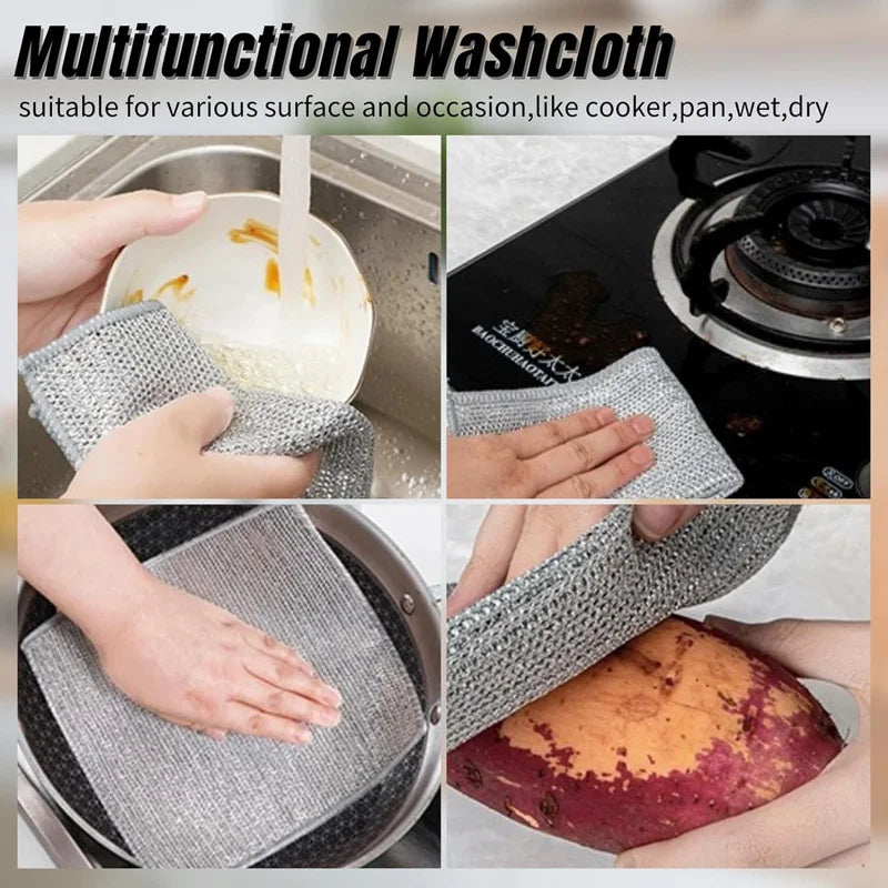 Paño de cocina de alambre de Metal sin arañazos, paño multiusos de microfibra, paño de limpieza, toalla mágica para platos