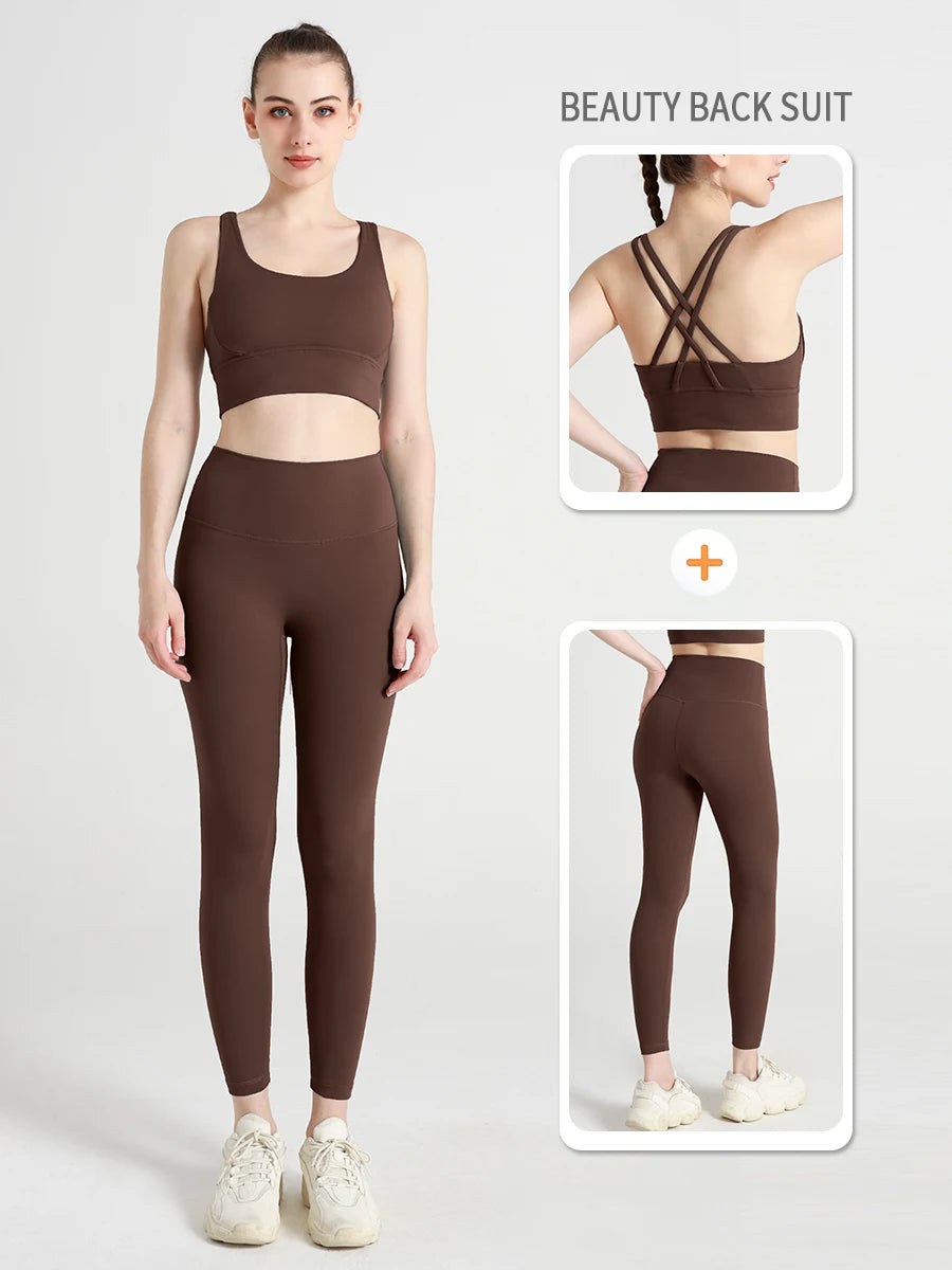 Ropa de Yoga de 2 piezas, chándal para mujer, ropa atlética, traje de Fitness para Pilates, entrenamiento de gimnasio, ropa de realce, Sujetador deportivo, traje de mallas