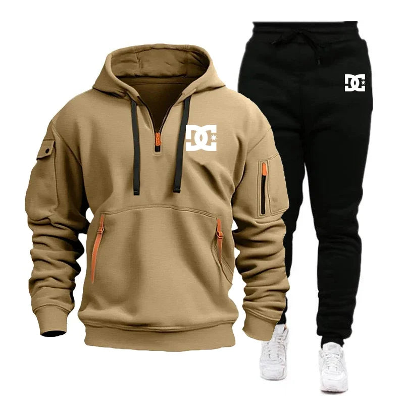 2025 Nuevo conjunto informal de otoño e invierno para hombre, sudadera con capucha y pantalones para correr para hombre al aire libre a la moda, conjunto de 2 piezas