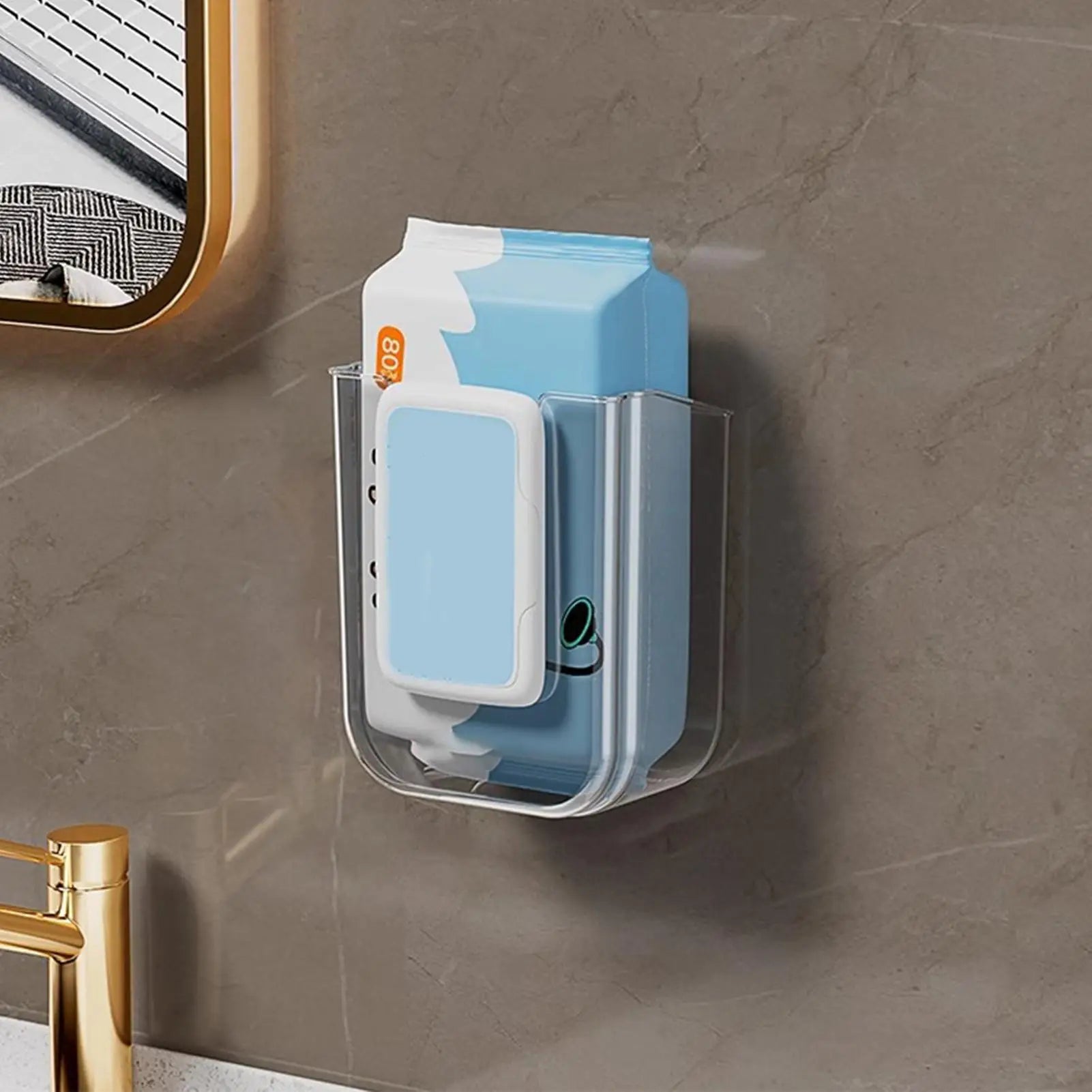 Caja de almacenamiento de pañuelos húmedos montada en la pared no perforada para baño con gran apertura y fuerte capacidad de carga