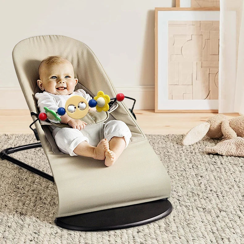 Silla Mecedora para Bebé Ajustable en 3 Alturas, Silla Columpio Plegable para Recién Nacidos de 0 a 12 Meses, Silla Mecedora Ajustable con Juguetes