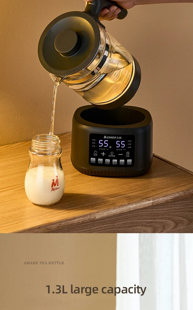Hervidor de Agua Eléctrico Multifuncional de 1300 ml con Vaporizador, Regulador de Temperatura Constante para Leche de Bebé, Hervidor Termostático de 72 h