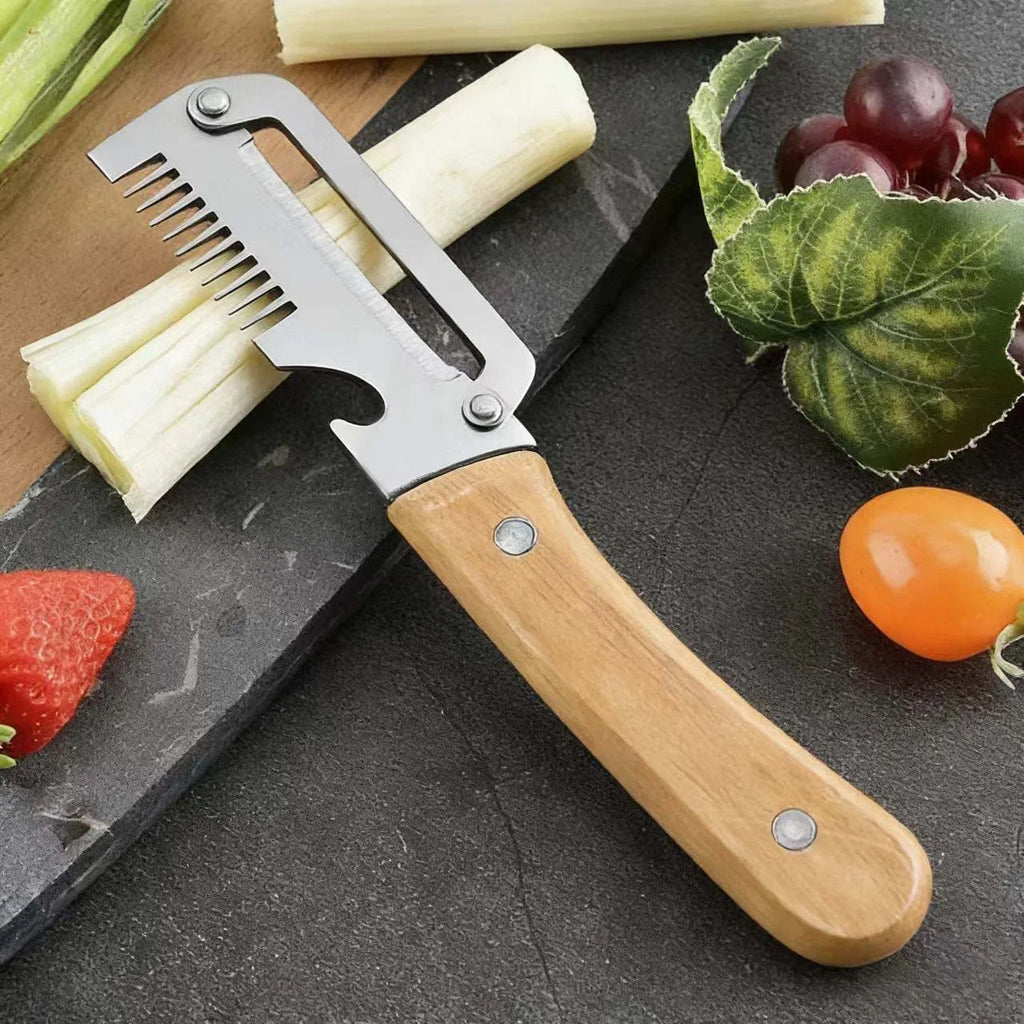 Nuevo Cuchillo Pelador Ergonómico 2026 con Mango de Madera, Pelador de Verduras de Acero Inoxidable con Mango de Madera, Pelador 2 en 1 para Frutas y Patatas