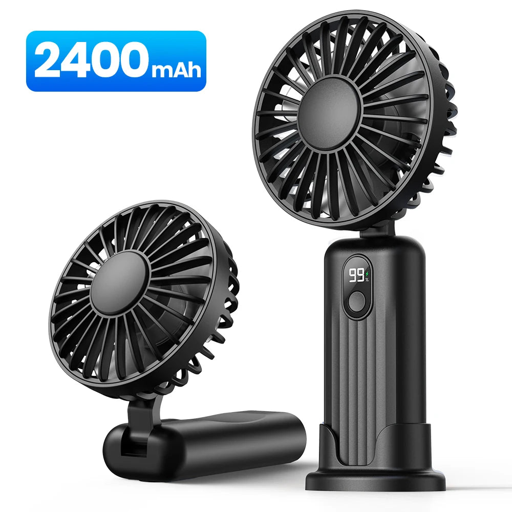 Mini ventilador portátil TOPK, ventilador de cuello de mano recargable por USB de 2400mAh, ventilador eléctrico Personal 3 en 1, ventiladores de pie para habitación, Camping, plegable