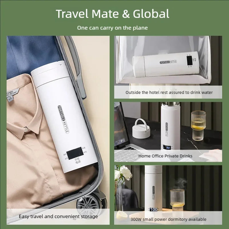 JFBONIN-hervidores eléctricos portátiles para té y café, hervidor de agua para hervir, taza térmica, botella de agua antiescaldaduras, menú en inglés